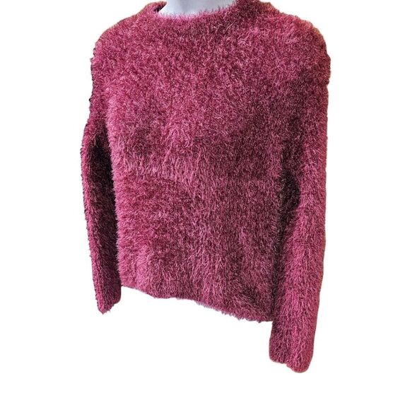 MISS B Women's Magenta Fuzzy Shimmer Long Sleeve Cropped Sweater SIZE S/M - Picture 5 of 11
